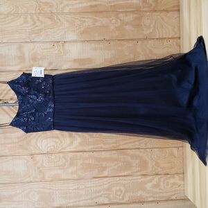 Amsale NEW Blue Sequin Lace Spaghetti Strap Tulle Maxi Dress Size 10